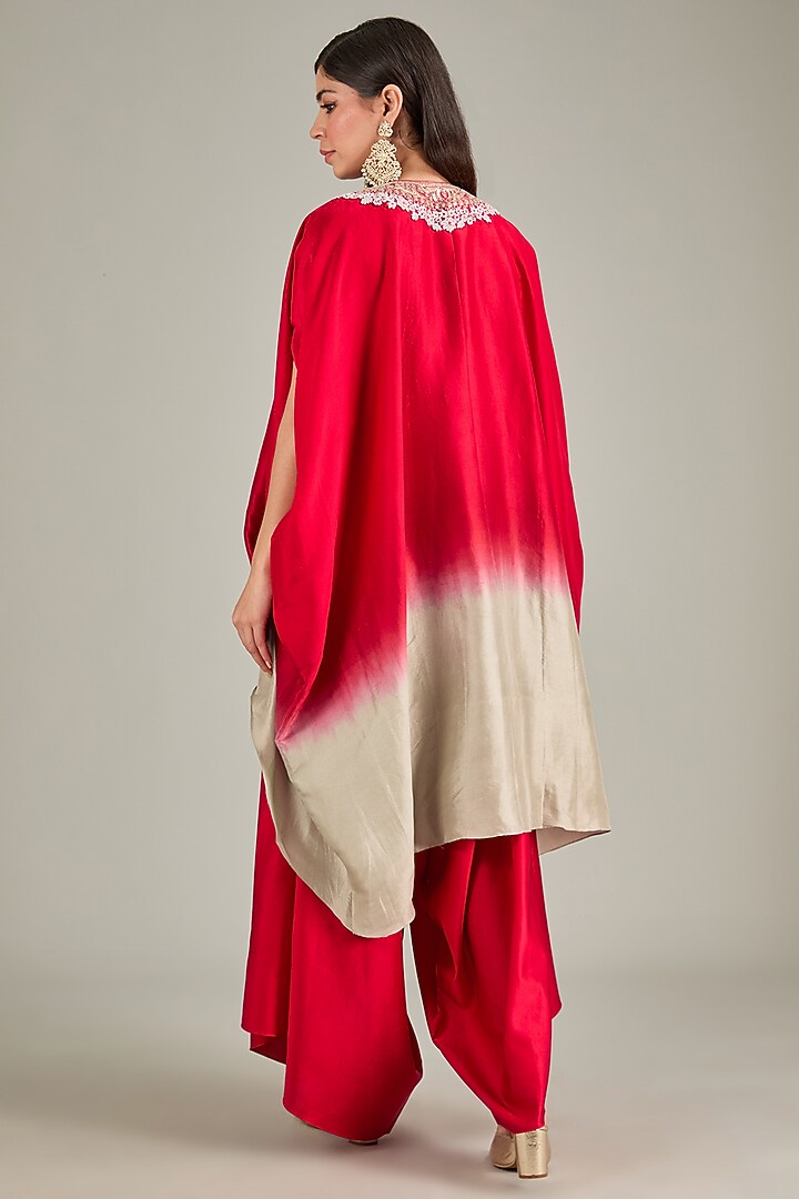Red Ombre Silk Dori Work Kaftan Set by Prisho at Pernia's Pop Up Shop