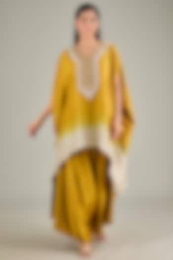 Yellow Ombre Silk Dori Work Kaftan Set by Prisho at Pernia's Pop Up Shop