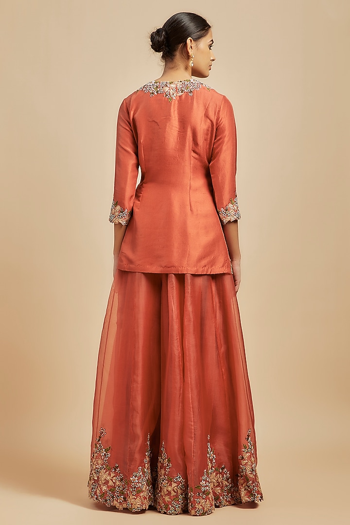 Deep Orange Resham Embroidered Bridal Sharara Set by Prisho at Pernia's Pop Up Shop