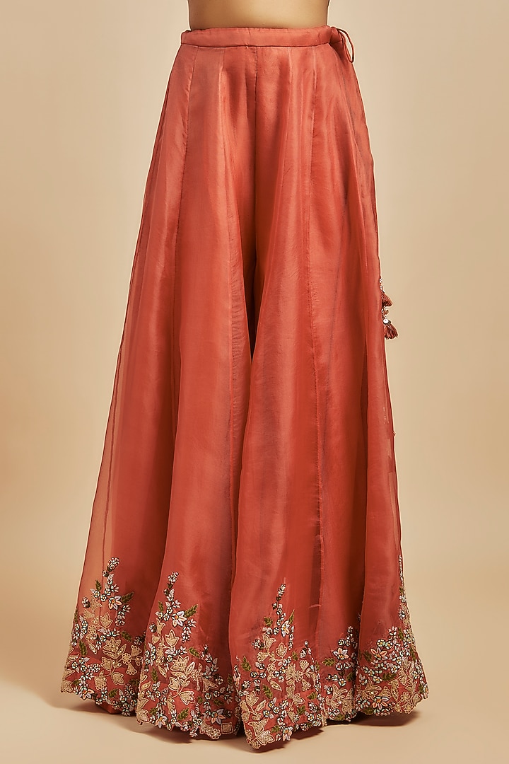 Deep Orange Resham Embroidered Bridal Sharara Set by Prisho at Pernia's Pop Up Shop