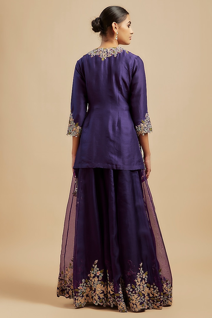 Dark Purple Resham Embroidered Bridal Sharara Set by Prisho at Pernia's Pop Up Shop