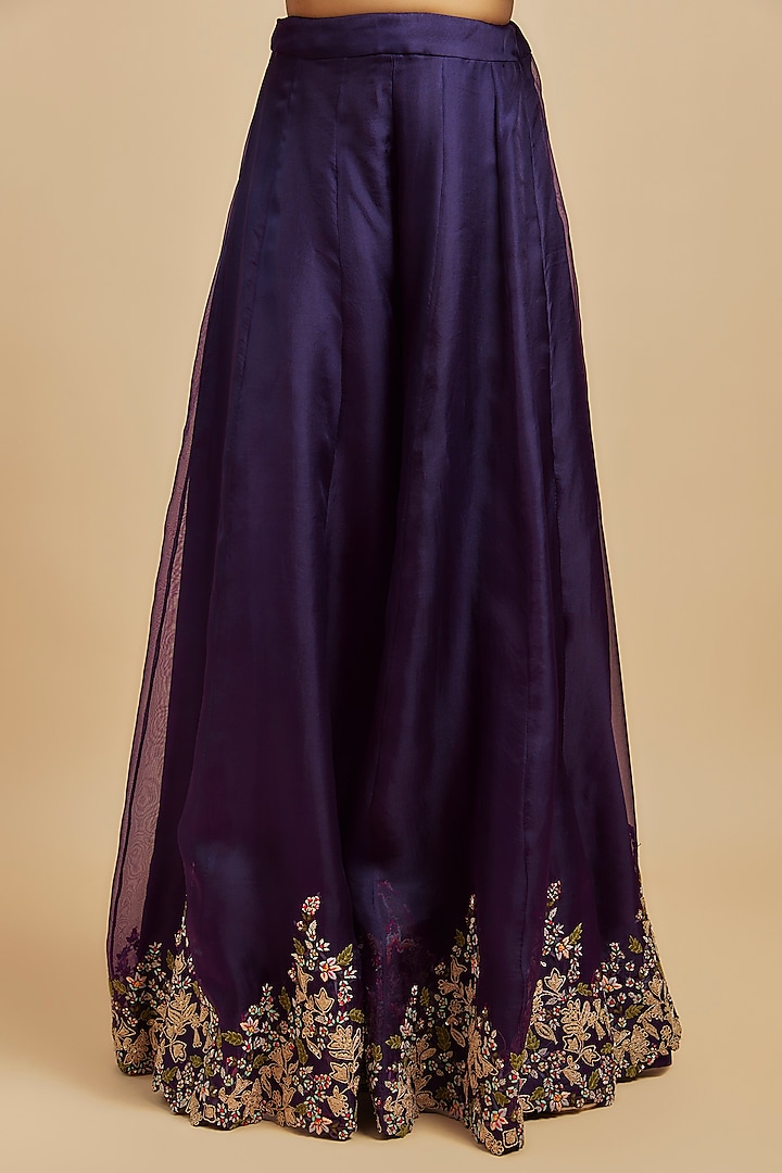 Dark Purple Resham Embroidered Bridal Sharara Set by Prisho at Pernia's Pop Up Shop