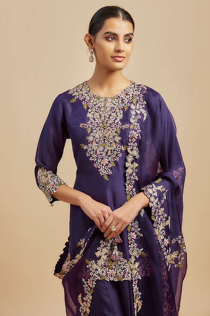Dark Purple Resham Embroidered Bridal Sharara Set by Prisho at Pernia's Pop Up Shop