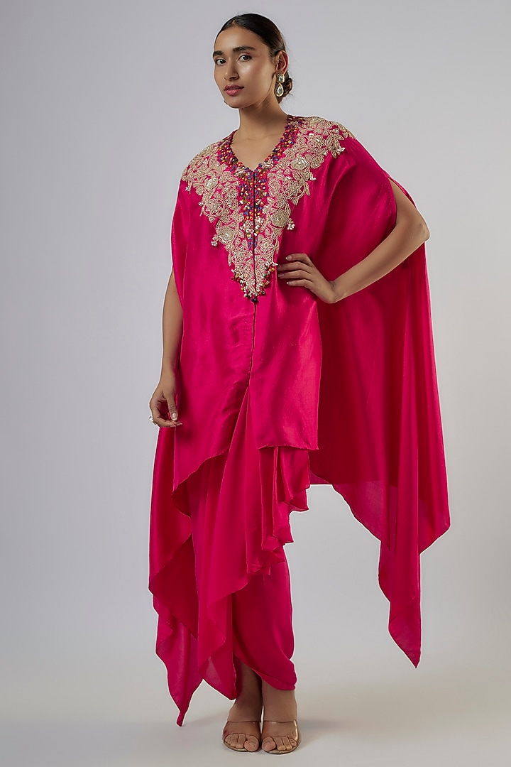 Rani Pink Silk Dori Work Kaftan Set by Prisho at Pernia's Pop Up Shop