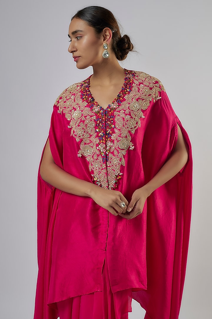Rani Pink Silk Dori Work Kaftan Set by Prisho at Pernia's Pop Up Shop