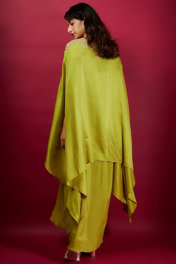 Lime Green Silk Dori Work Kaftan Set by Prisho at Pernia's Pop Up Shop