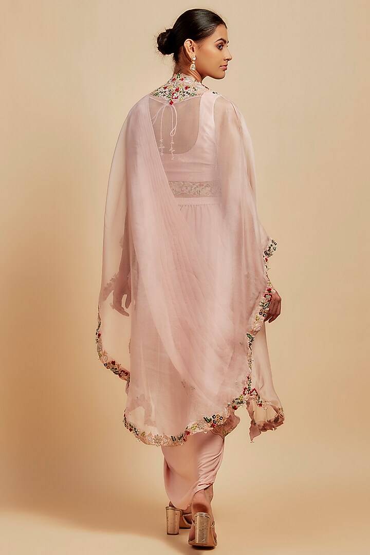 Pink Silk & Organza Dori Embroidered Draped Skirt Wedding Saree Set by Prisho at Pernia's Pop Up Shop