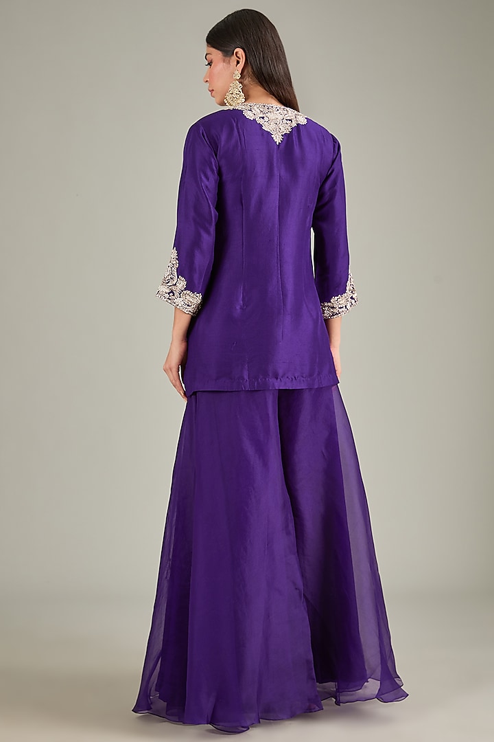 Dark Purple Silk Wedding Sharara Set by Prisho at Pernia's Pop Up Shop