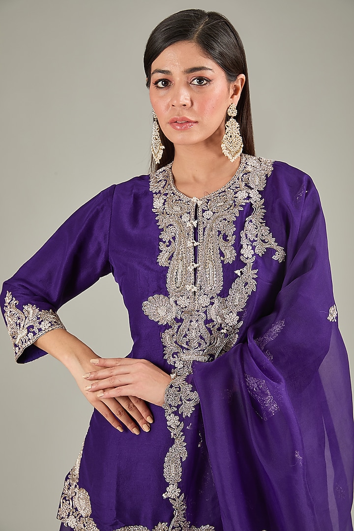 Dark Purple Silk Wedding Sharara Set by Prisho at Pernia's Pop Up Shop