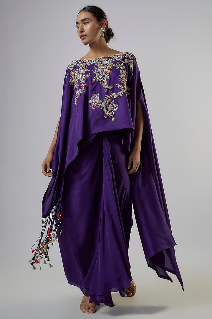 Purple Silk Dori Work Kaftan Set by Prisho at Pernia's Pop Up Shop
