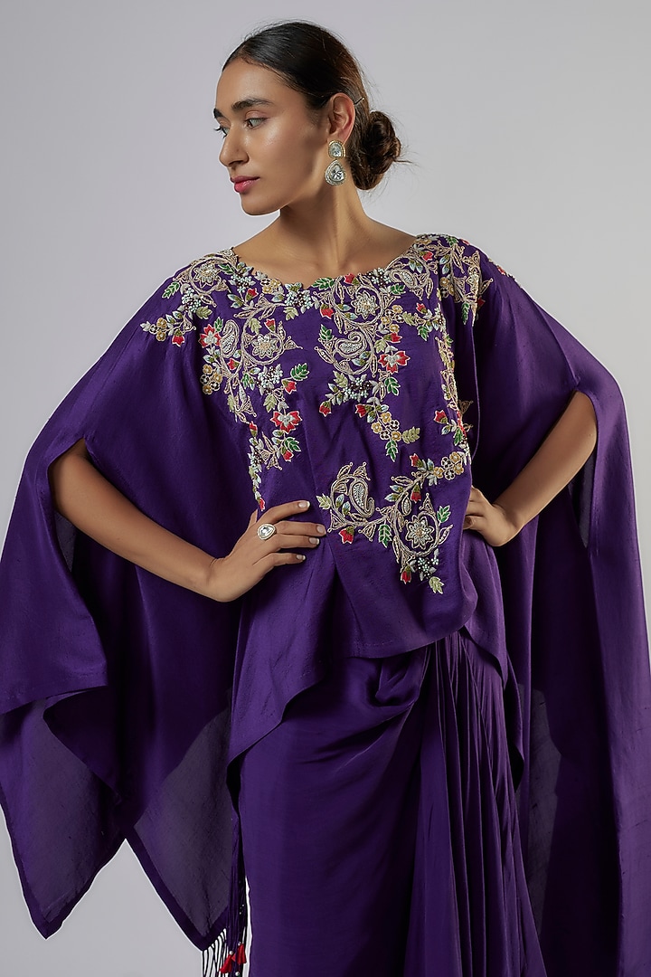 Purple Silk Dori Work Kaftan Set by Prisho at Pernia's Pop Up Shop
