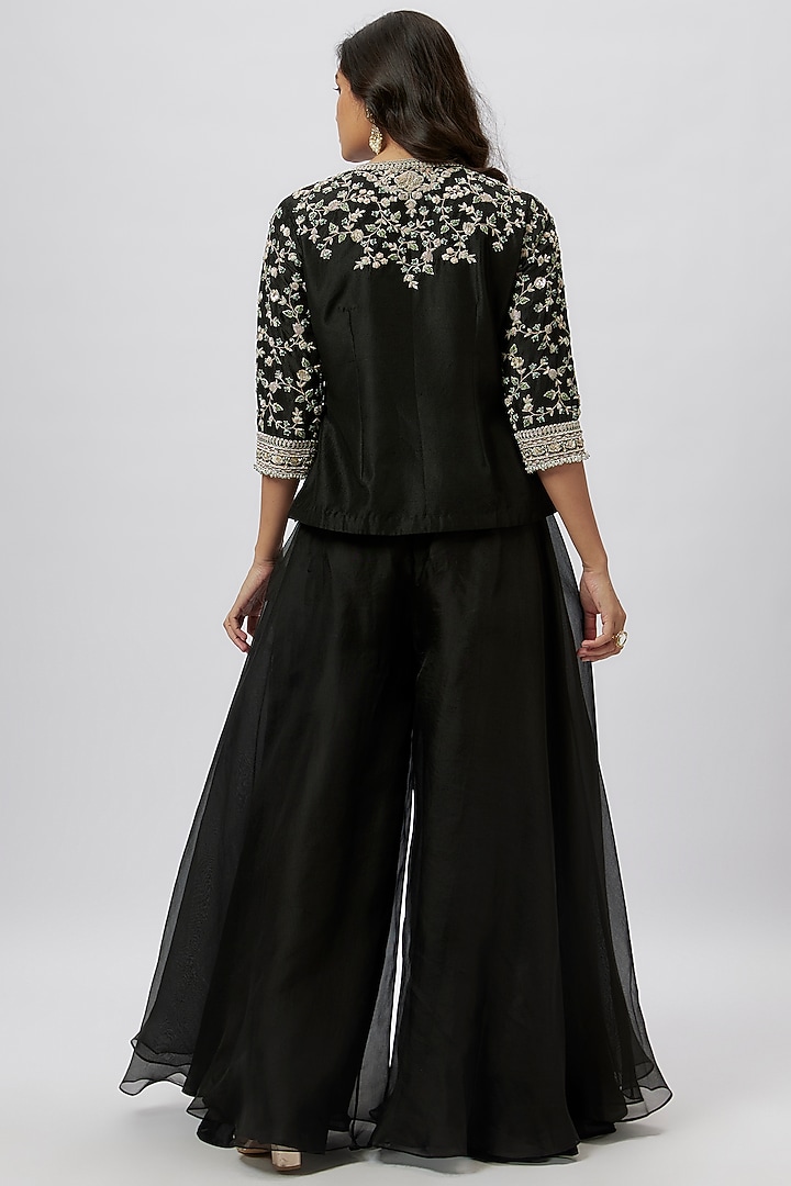 Black Silk Dori Embroidered Jacket Set by Prisho at Pernia's Pop Up Shop