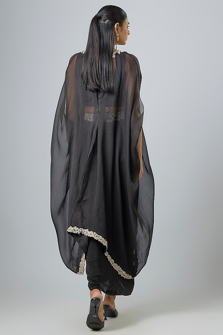 Black Organza Resham Work Cape Set by Prisho at Pernia's Pop Up Shop