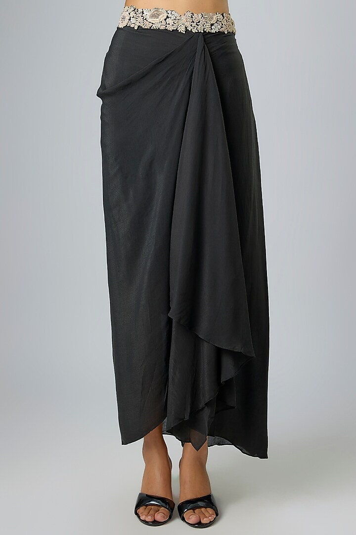 Black Organza Resham Work Cape Set by Prisho at Pernia's Pop Up Shop