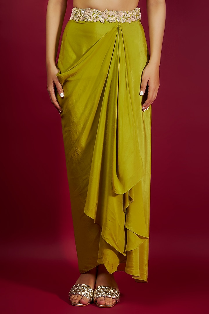 Lime Green Organza Resham Embroidered Cowl Cape Set by Prisho at Pernia's Pop Up Shop