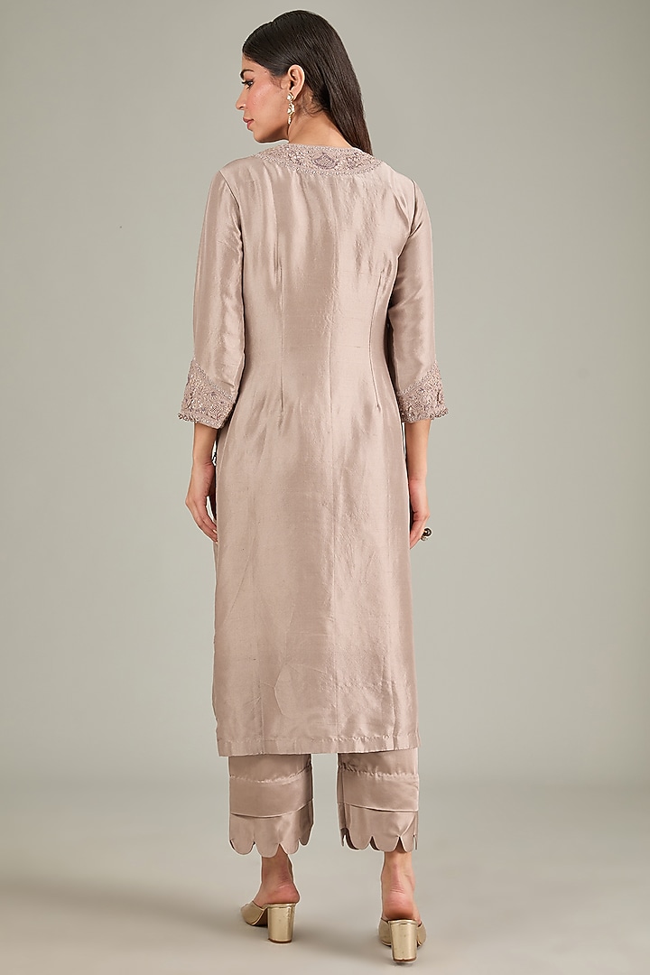 Champagne Silk Resham Work Kurta Set by Prisho at Pernia's Pop Up Shop
