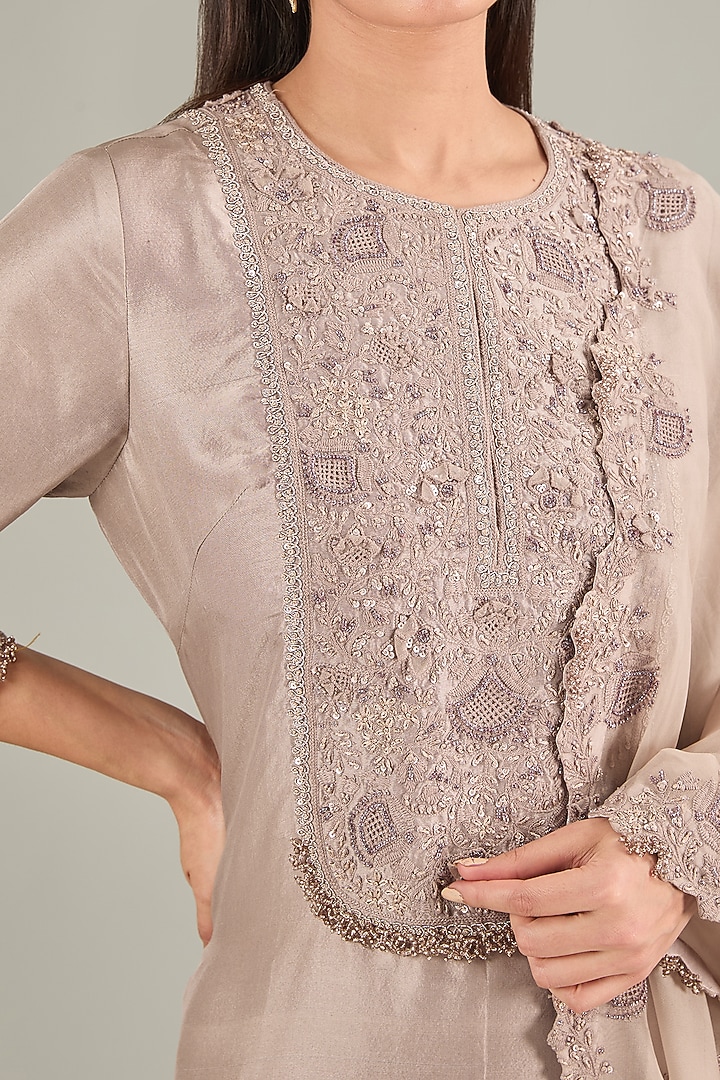 Champagne Silk Resham Work Kurta Set by Prisho at Pernia's Pop Up Shop