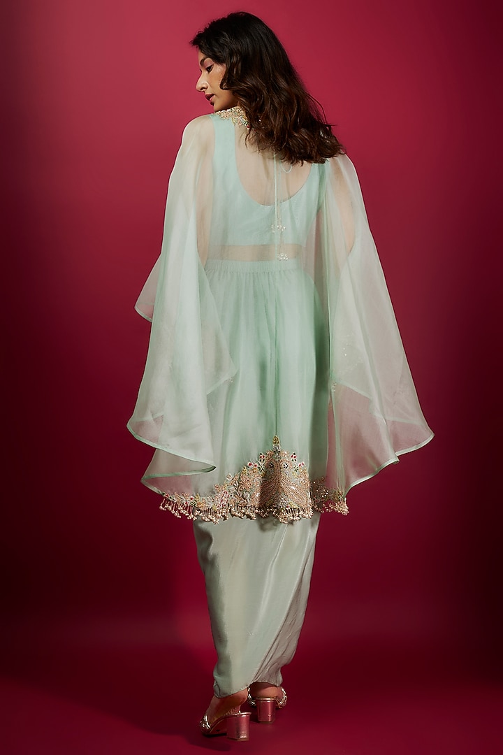 Aqua Organza Dori Embroidered Umbrella Cape Set by Prisho at Pernia's Pop Up Shop