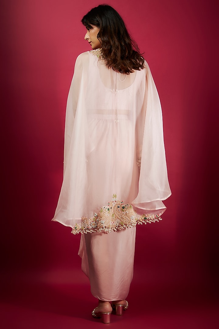 Flamingo Pink Organza Dori Embroidered Umbrella Cape Set by Prisho at Pernia's Pop Up Shop