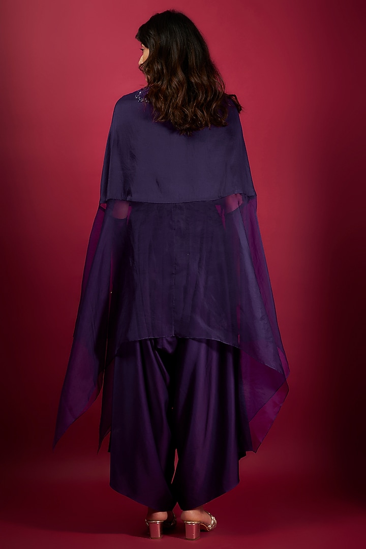 Purple Semi Organza Resham Embroidered Kaftan Set by Prisho at Pernia's Pop Up Shop