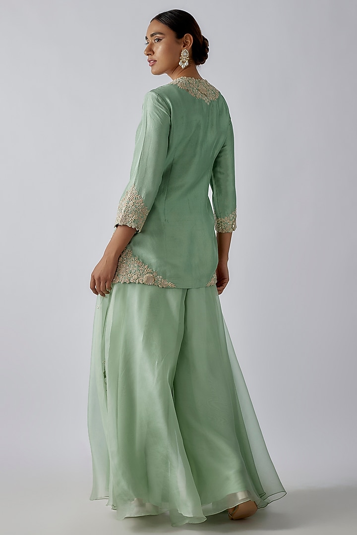 Mint Blue Organza Wedding Sharara Set by Prisho at Pernia's Pop Up Shop