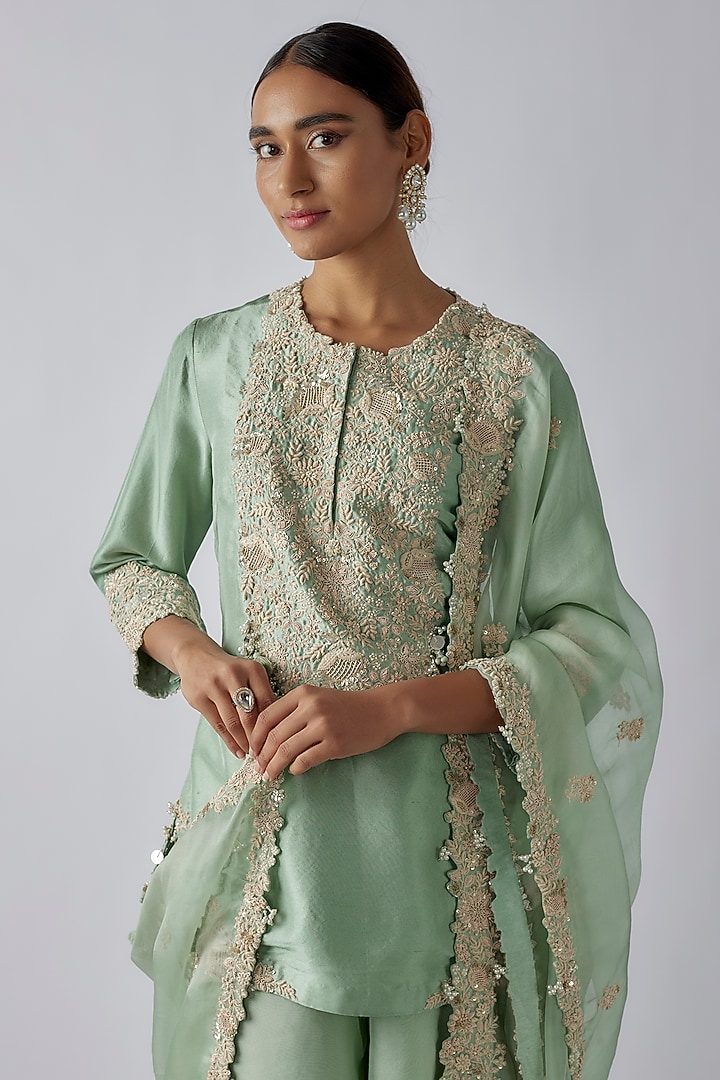 Mint Blue Organza Wedding Sharara Set by Prisho at Pernia's Pop Up Shop