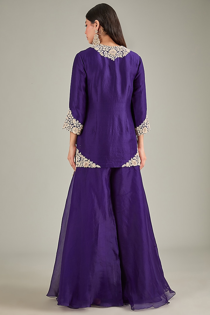 Dark Purple Organza Wedding Sharara Set by Prisho at Pernia's Pop Up Shop
