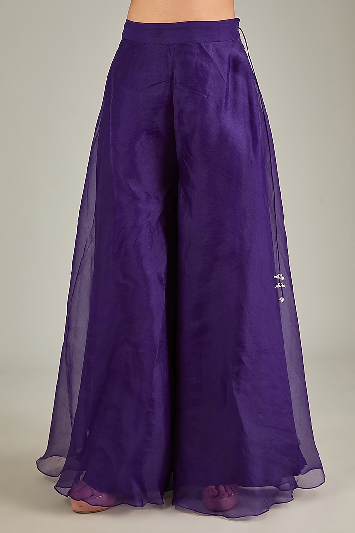 Dark Purple Organza Wedding Sharara Set by Prisho at Pernia's Pop Up Shop