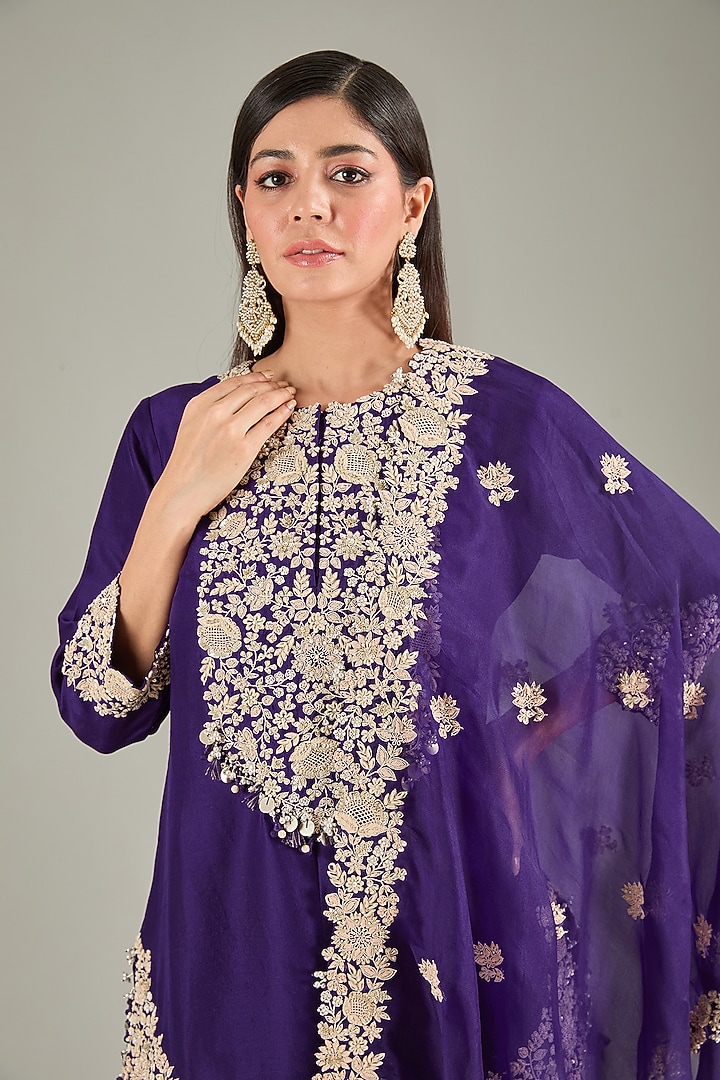Dark Purple Organza Wedding Sharara Set by Prisho at Pernia's Pop Up Shop