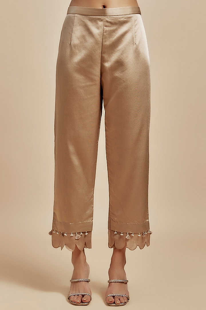 Beige Crushed Silk Resham Embroidered Kurta Set by Prisho at Pernia's Pop Up Shop