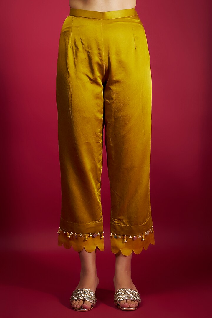 Yellow Silk Crushed Resham Embroidered Kurta Set by Prisho at Pernia's Pop Up Shop