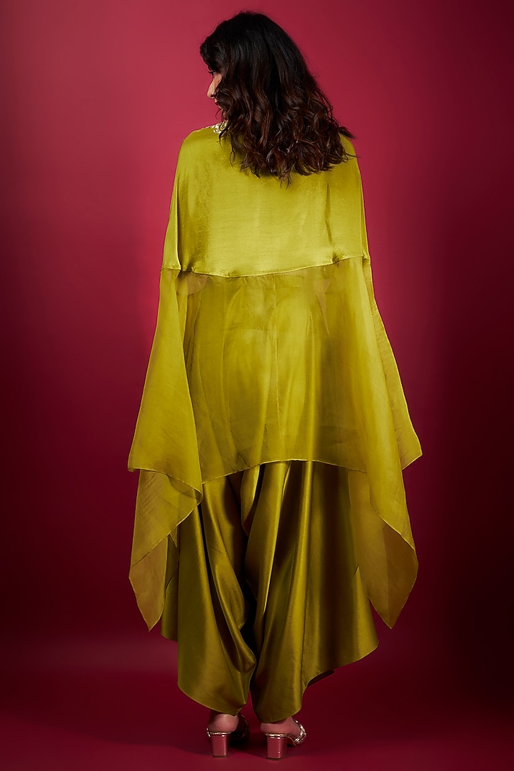 Olive Green Semi Organza Dori & Resham Embroidered Kaftan Set by Prisho at Pernia's Pop Up Shop