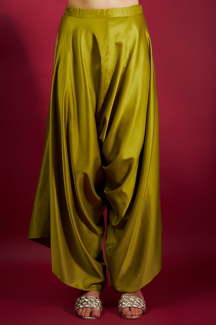 Olive Green Semi Organza Dori & Resham Embroidered Kaftan Set by Prisho at Pernia's Pop Up Shop