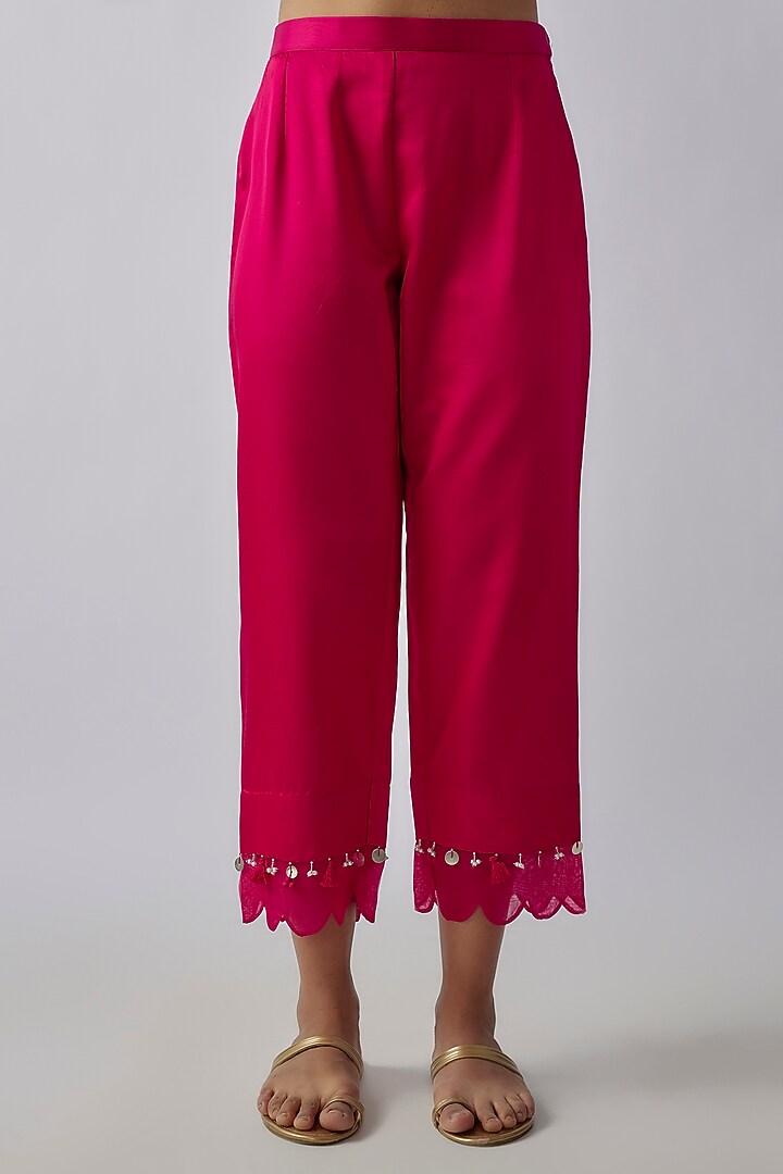 Rani Pink Silk Resham Work Kurta Set by Prisho at Pernia's Pop Up Shop