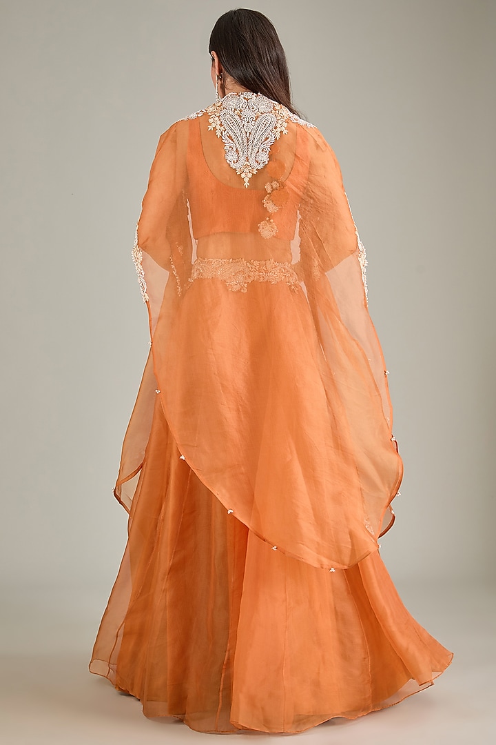Orange Organza Resham Work Skirt Set by Prisho at Pernia's Pop Up Shop