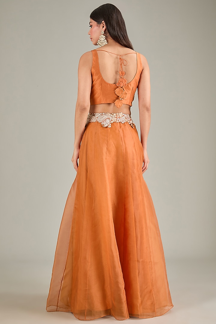 Orange Organza Resham Work Skirt Set by Prisho at Pernia's Pop Up Shop