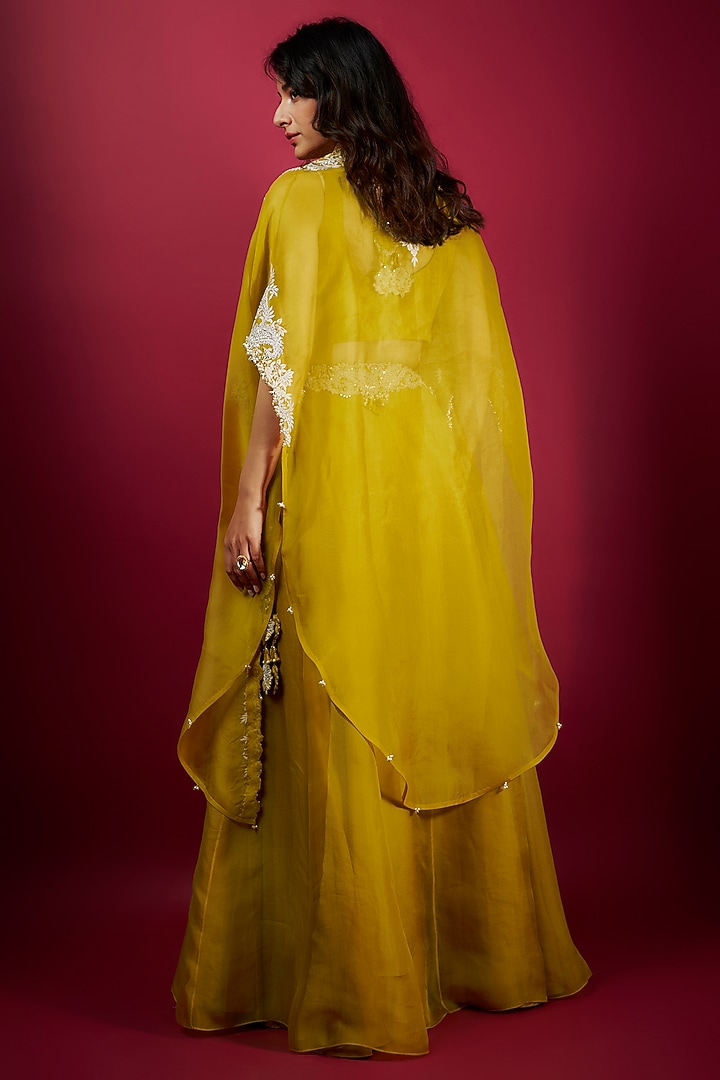 Yellow Silk & Organza Kalidar Skirt Set by Prisho at Pernia's Pop Up Shop