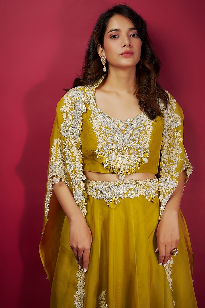 Yellow Silk & Organza Kalidar Skirt Set by Prisho at Pernia's Pop Up Shop