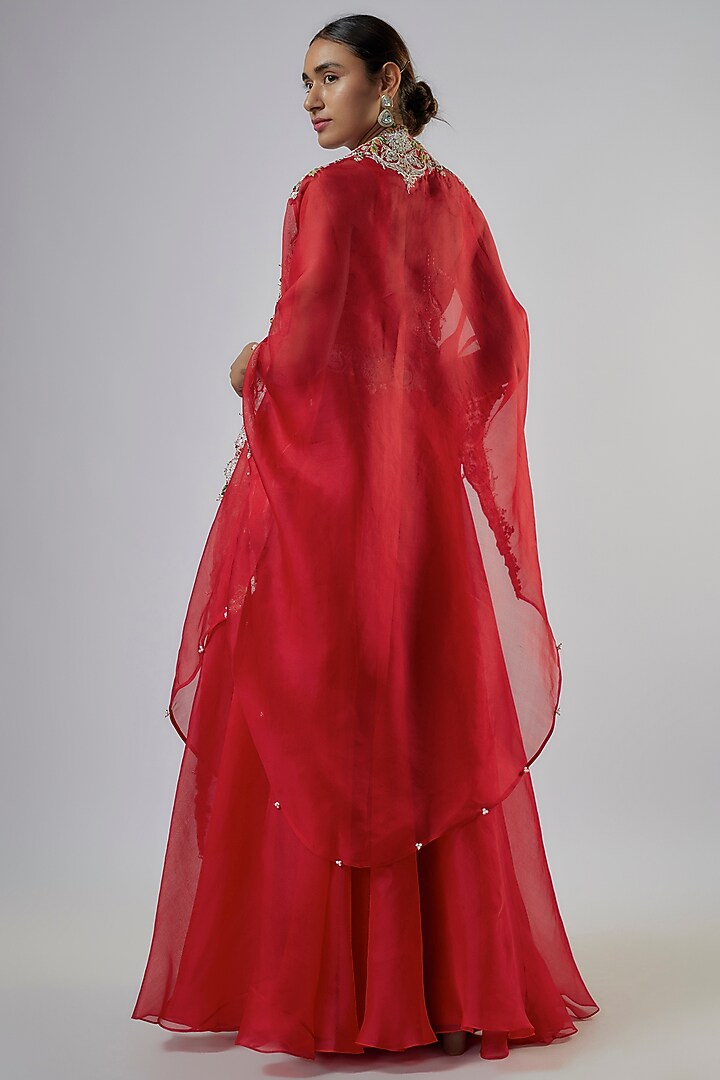Red Organza Dori Work Skirt Set by Prisho at Pernia's Pop Up Shop