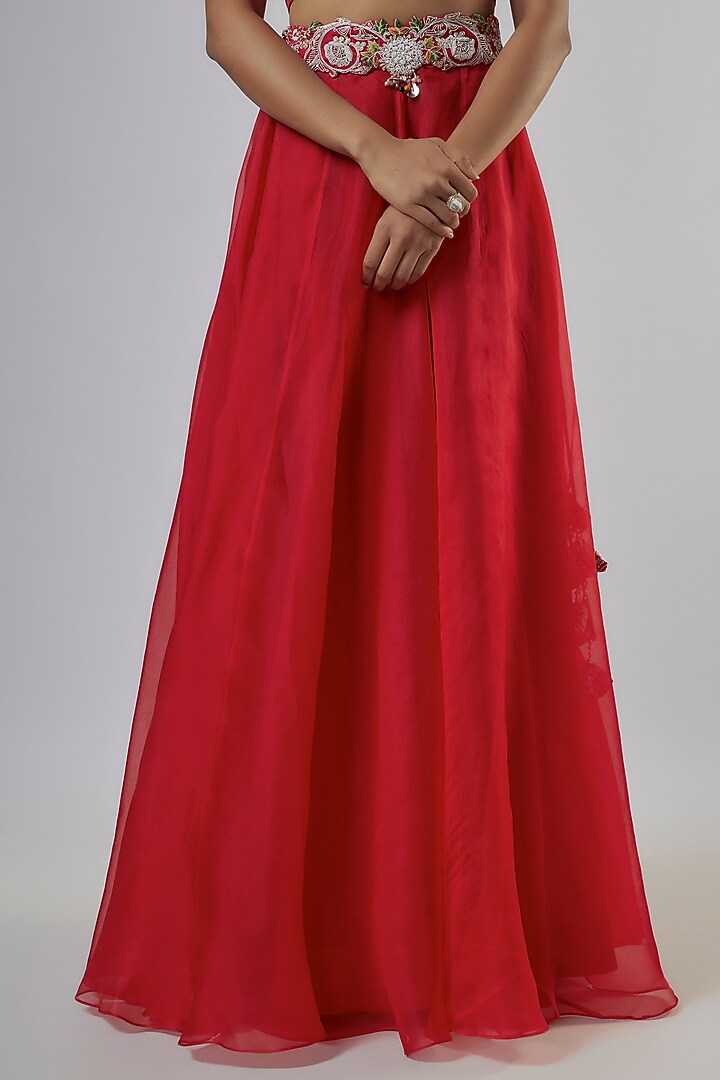Red Organza Dori Work Skirt Set by Prisho at Pernia's Pop Up Shop