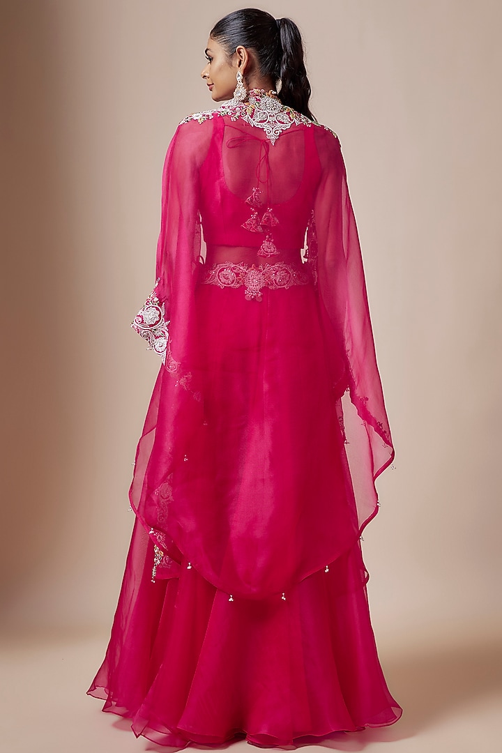 Fuschia Organza Dori Work Skirt Set by Prisho at Pernia's Pop Up Shop
