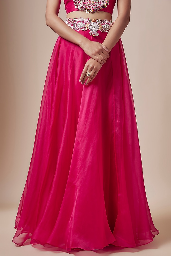 Fuschia Organza Dori Work Skirt Set by Prisho at Pernia's Pop Up Shop
