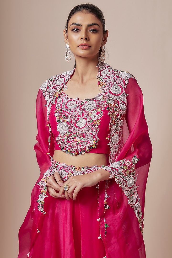 Fuschia Organza Dori Work Skirt Set by Prisho at Pernia's Pop Up Shop
