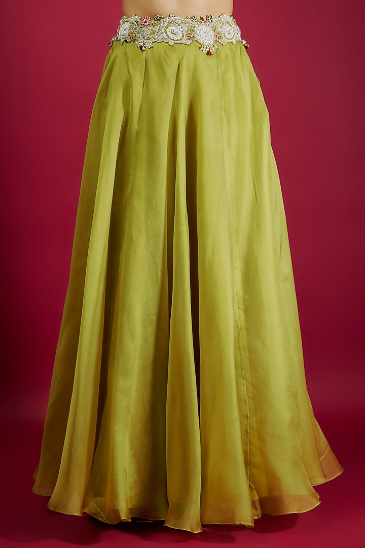 Lime Green Silk & Organza Kalidar Skirt Set by Prisho at Pernia's Pop Up Shop