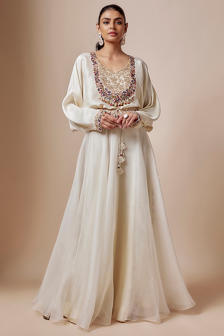 Ivory Organza Dori Embroidered Skirt Set by Prisho at Pernia's Pop Up Shop