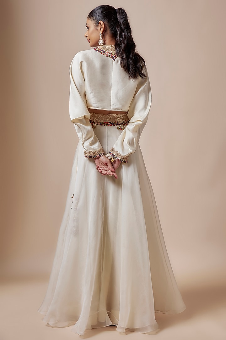 Ivory Organza Dori Embroidered Skirt Set by Prisho at Pernia's Pop Up Shop