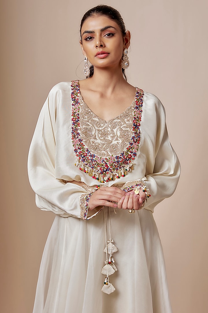 Ivory Organza Dori Embroidered Skirt Set by Prisho at Pernia's Pop Up Shop