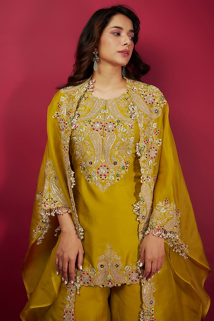 Yellow Organza Wedding Sharara Set by Prisho at Pernia's Pop Up Shop
