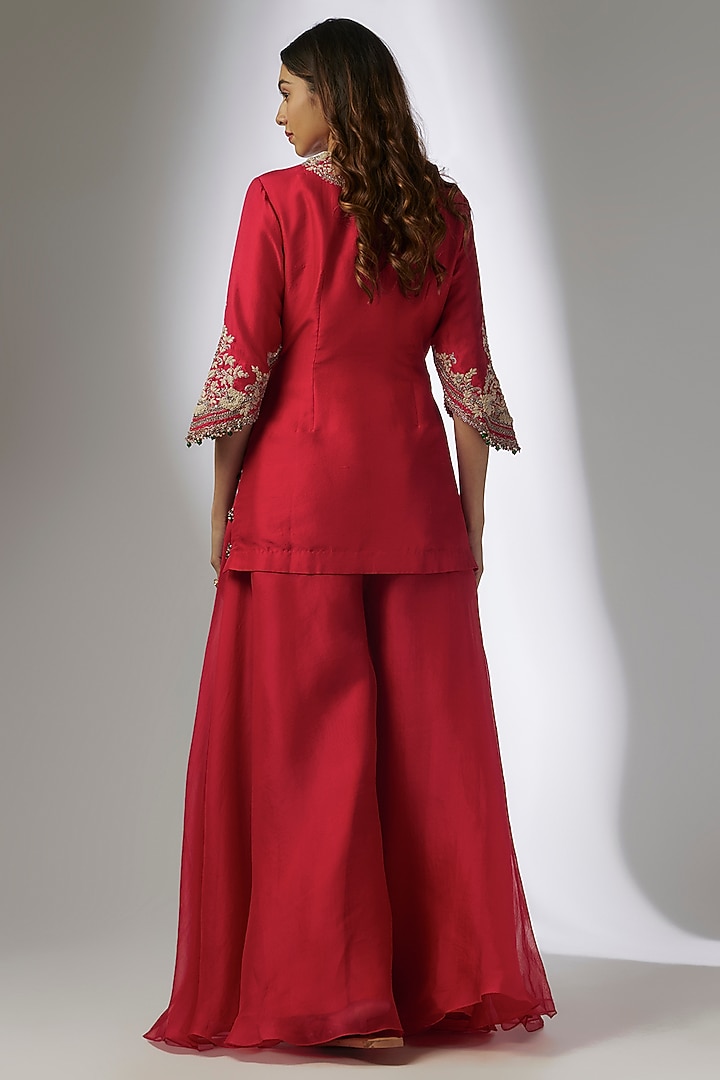 Red Organza Wedding Sharara Set by Prisho at Pernia's Pop Up Shop