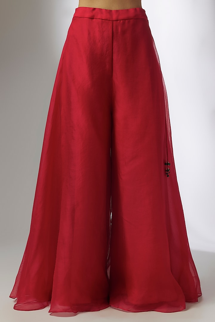 Red Organza Wedding Sharara Set by Prisho at Pernia's Pop Up Shop